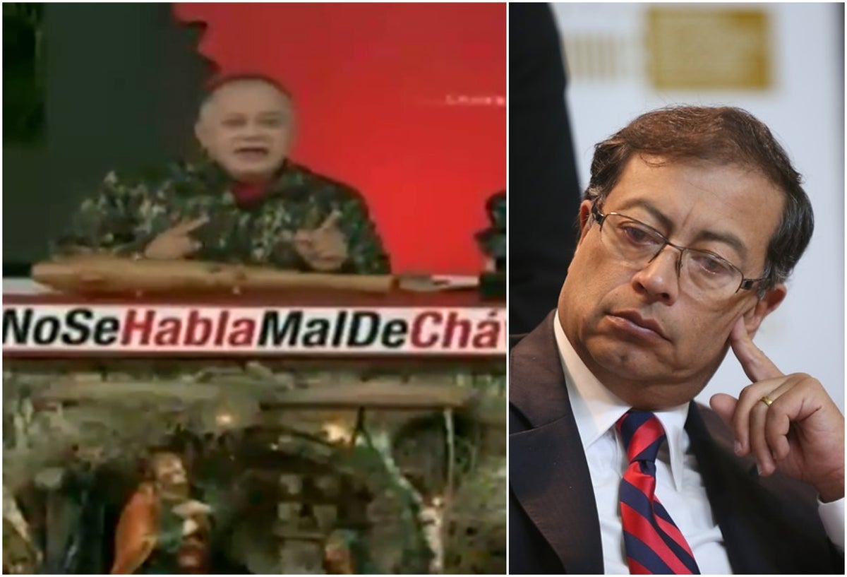 Diosdado Cabello, presidente de la Asamblea Constituyente de Venezuela, en su programa. A la derecha el senador Gustavo Petro