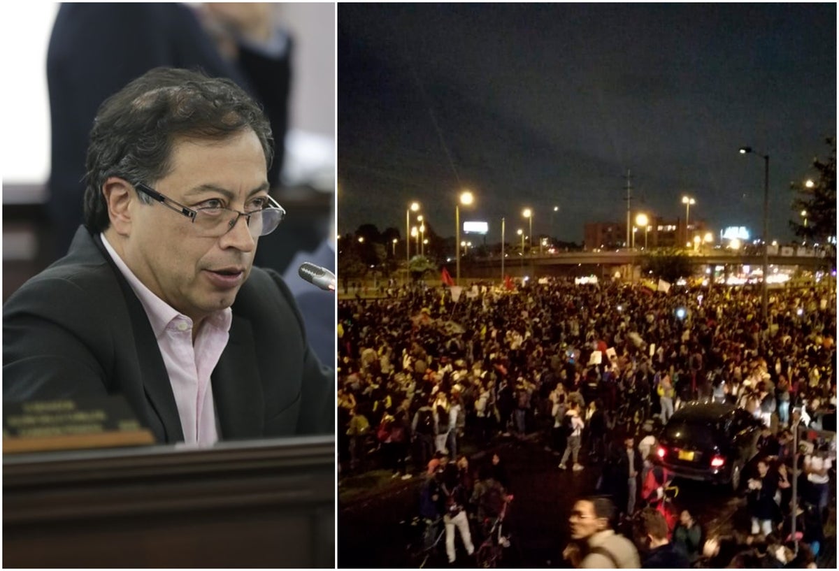 El senador Gustavo Petro. A la derecha, la calle 100 con Autopista Norte, en Bogotá, el día de los desmanes en las marchas estudiantiles