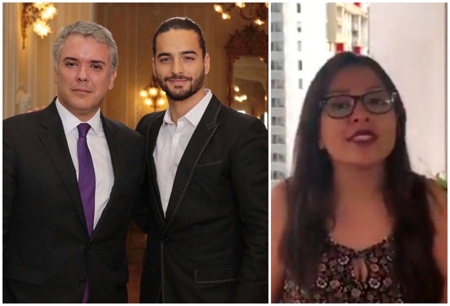 A la izquierda el presidente Iván Duque y el cantante Maluma. A la derecha la estudiante Jennifer Pedraza