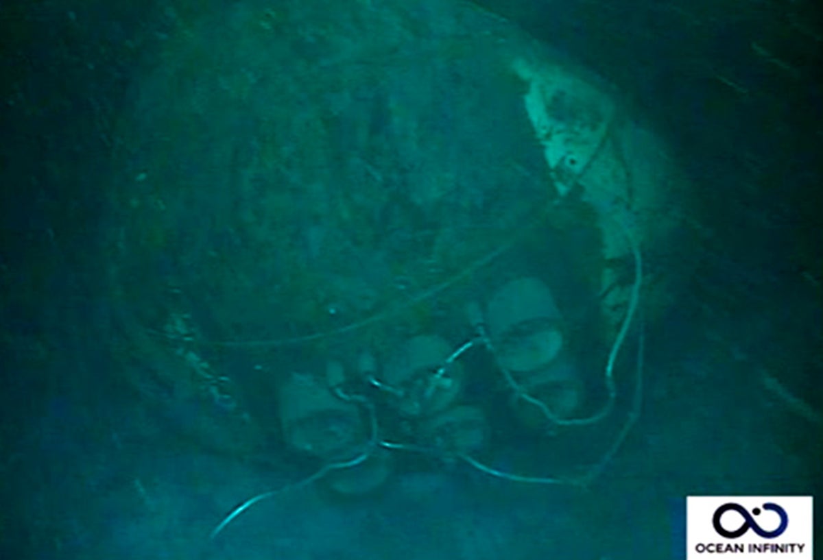 El submarino Ara San Juan en el lecho marino del Atlántico Sur, a 900 metros de profundidad