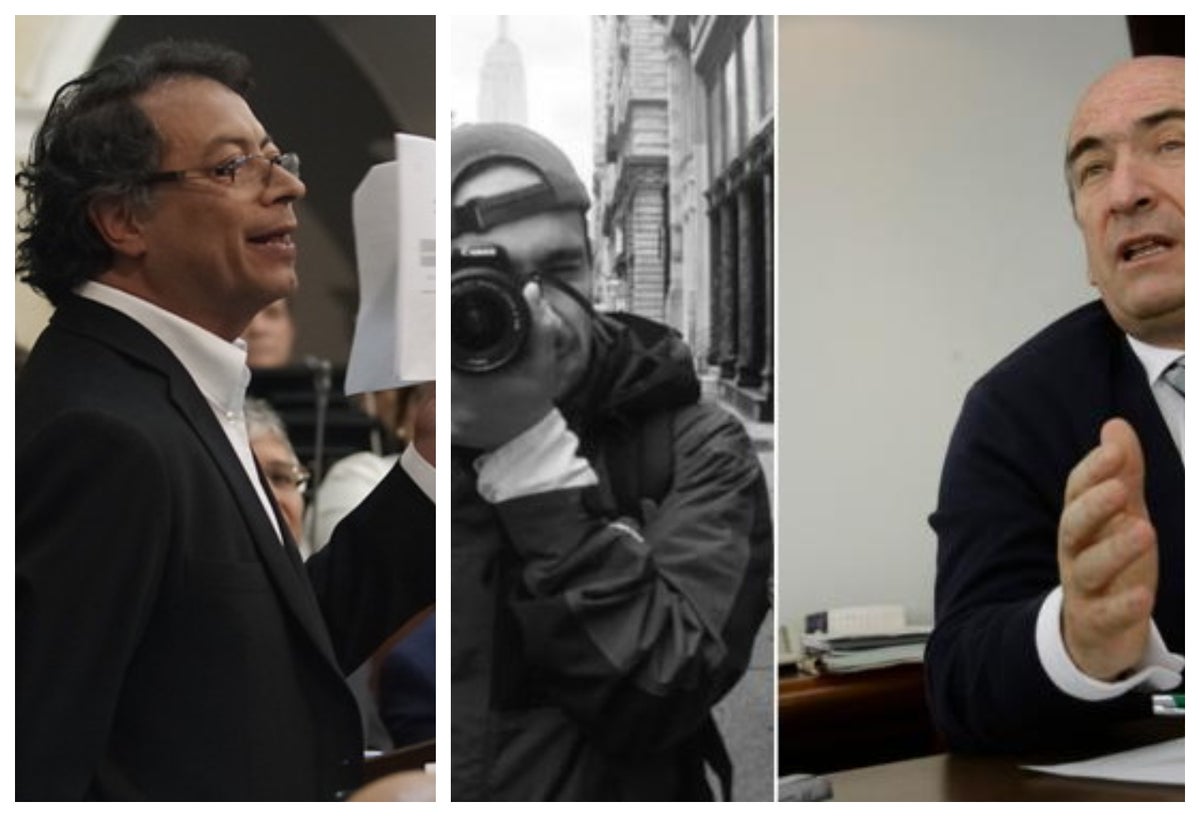 El senador Gustavo Petro, Alejandro Pizano Ponce de León y Jorge Enrique Pizano, hijo y padre fallecidos