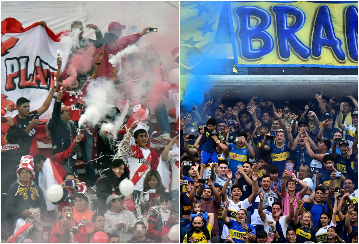 Hinchas de River y de Boca, respectivamente