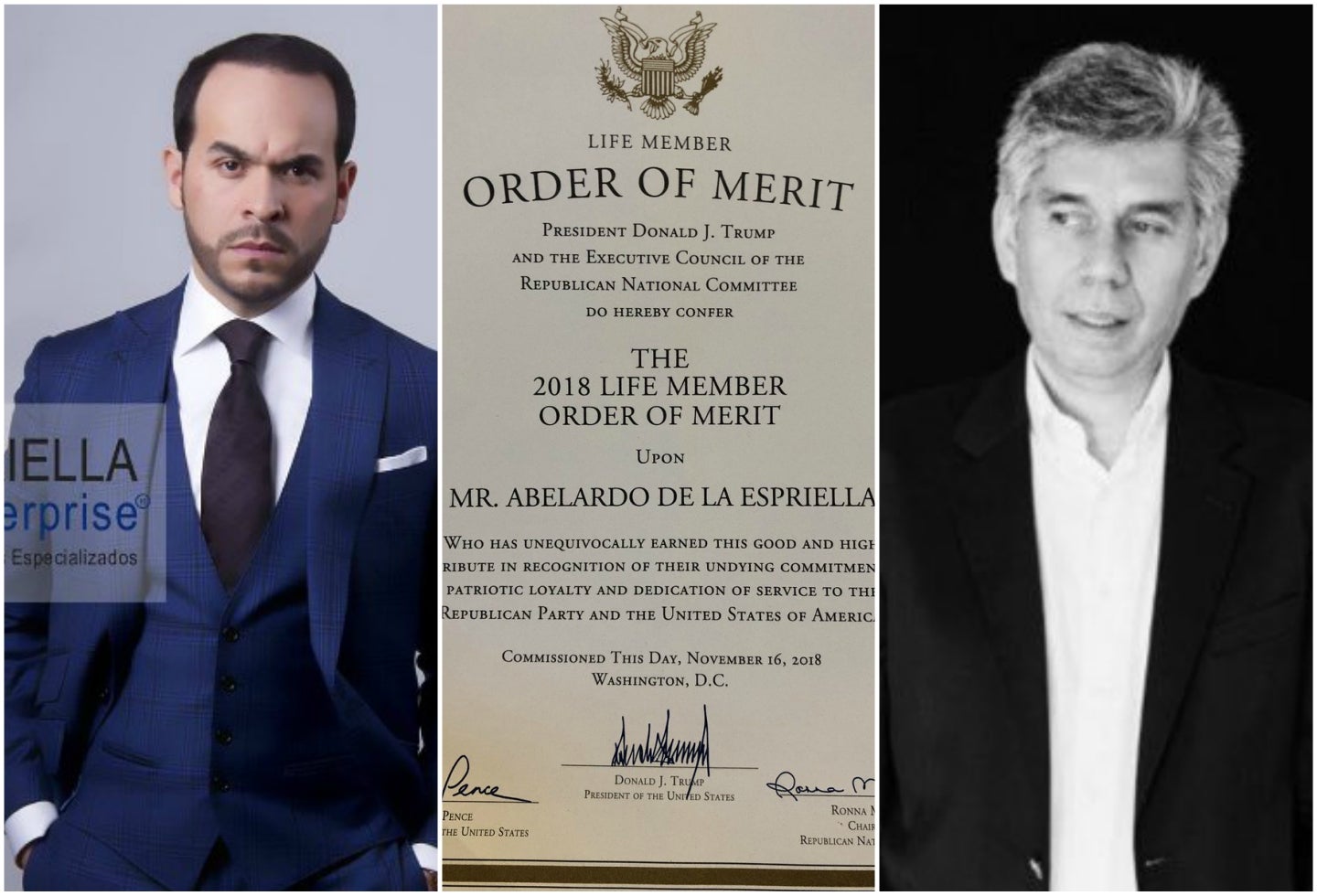 Las fotos en Twitter de Abelardo de la Espriella y Daniel Coronell. En el centro, el documento objeto de controversia