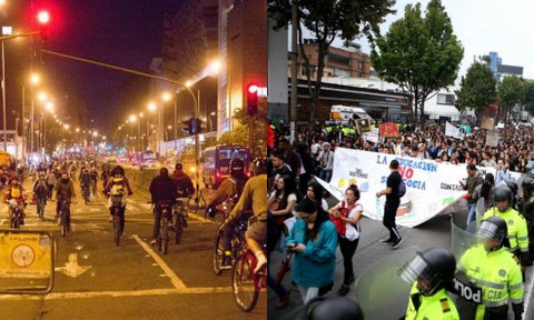 Ciclovía y marchas estudiantiles en Bogotá