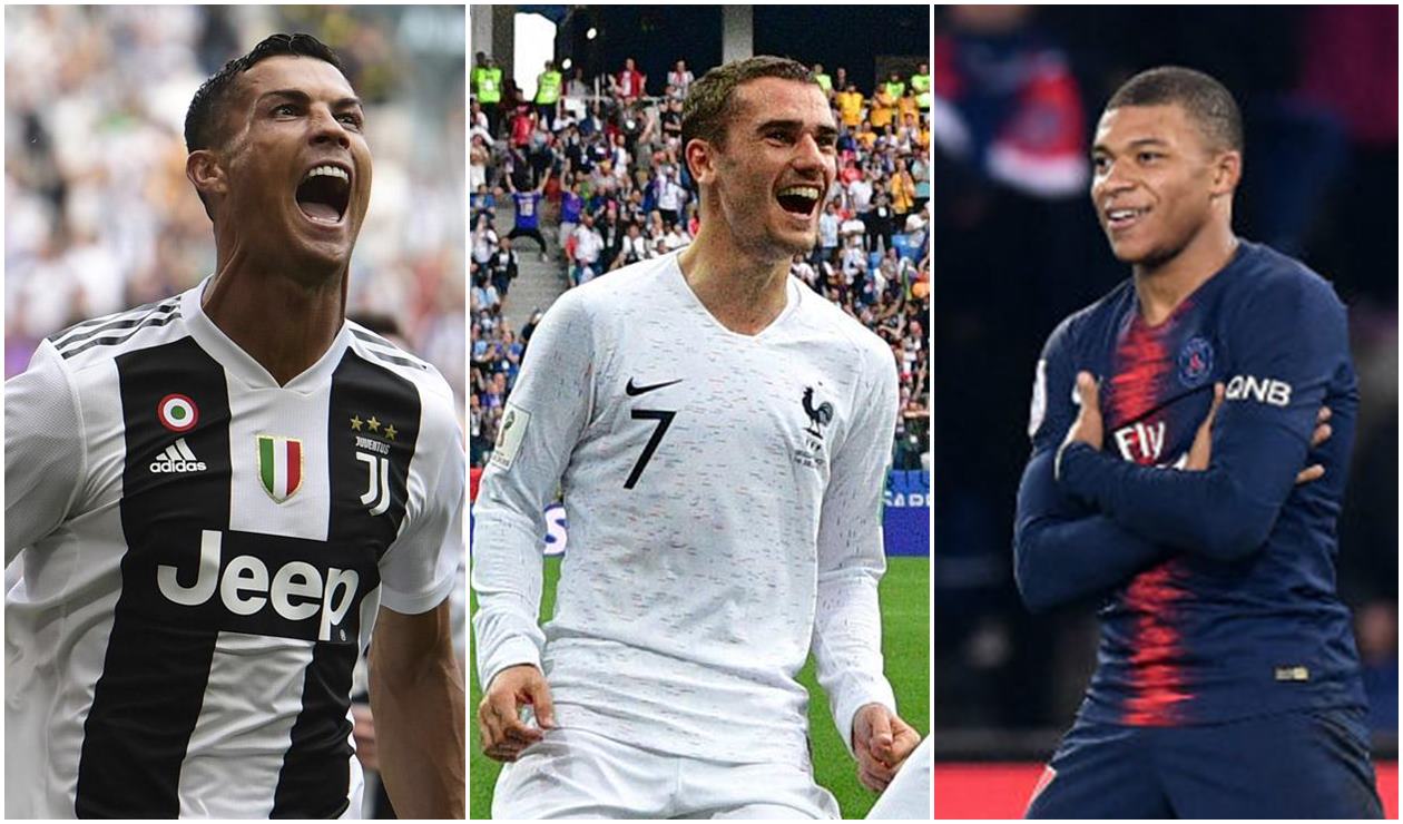 Cristiano Ronaldo, Antoine Griezmann y Kylian Mbappe