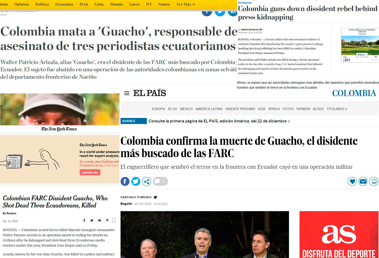 Medios internacionales informaron sobre la muerte de alias 'Guacho'.