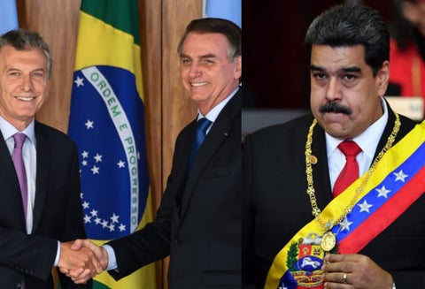 Los presidentes de Brasil y Argentina, Jair Bolsonaro y Mauricio Macri arremetieron contra Nicolás Maduro.