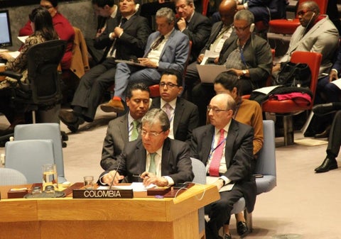El canciller colombiano, Carlos Holmes Trujillo, en el Consejo de Seguridad de la ONU