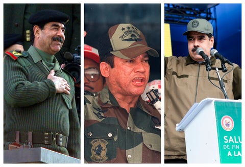 Saddam Hussein y Manuel Antonio Noriega, dictadores fallecidos. A la derecha Nicolás Maduro, presidente de Venezuela
