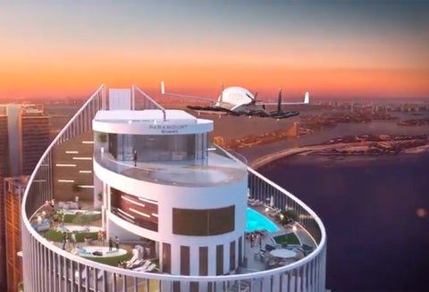 El video promocional de los taxis aéreos llegando al Paramount Miami Worldcenter