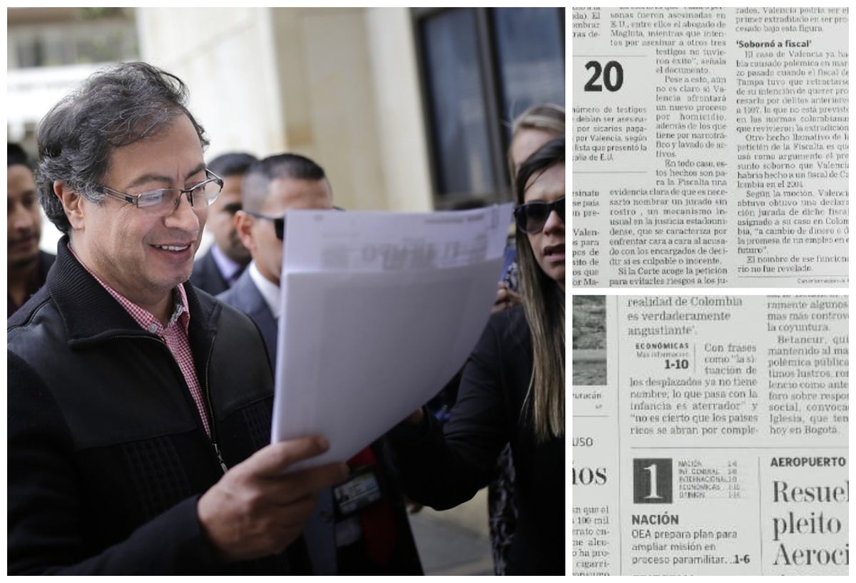Gustavo Petro y los dos facsímiles que presentó en la Corte por el caso del video donde recibe fajos de billletes