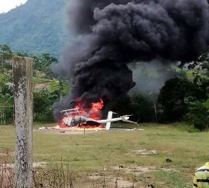 Helicóptero con matrícula HK4327 de la empresa Brinks que fue atacada en el Catatumbo