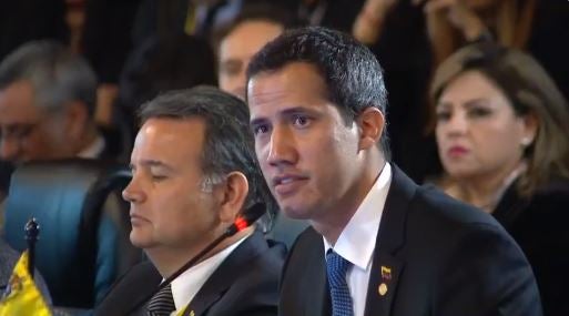 Juan Guaidó interviene en la reunión del Grupo de Lima, en Bogotá