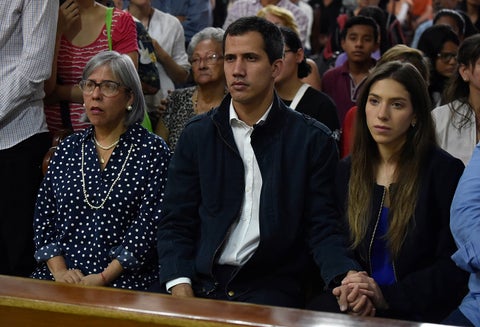 Norka Márquez, Juan Guaidó y Fabiana Rosales en Caracas (Venezuela)