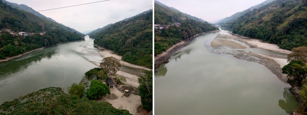 Así se veía el caudal del río Cauca la mañana de este 6 de febrero de 2019 a la altura de Puerto Valdivia, en el departamento de Antioquia, tras el cierre de la segunda compuerta en el proyecto de Hidroituango