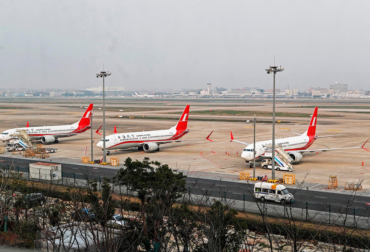 Aviones Boeing 737 MAX en el Aeropuerto Internacional de Shanghai, en China