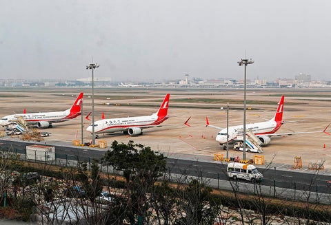 Aviones Boeing 737 MAX en el Aeropuerto Internacional de Shanghai, en China