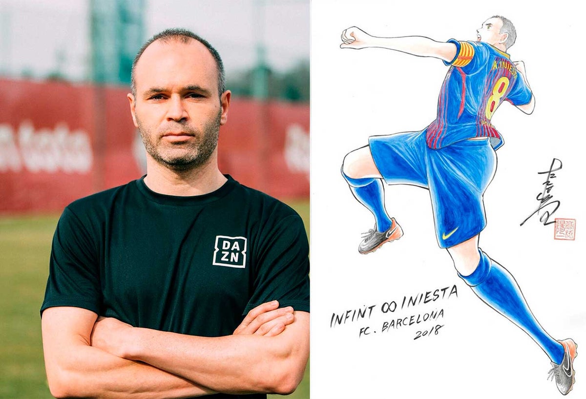 Andrés Iniesta dibujado por el creador de los Supercampeones