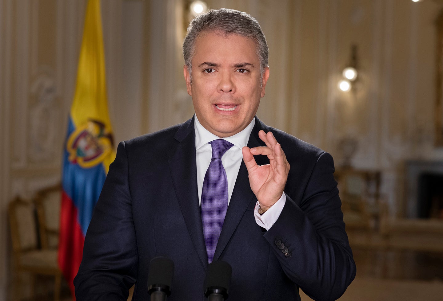 El presidente Iván Duque en la Casa de Nariño, anunciando las objeciones a la Ley Estatutaria de la JEP