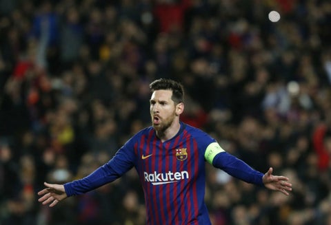 Lionel Messi celebra triplete que marcó ante el Betis.