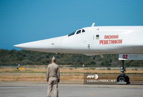 Un avión ruso Tupolev Tu-160 en Caracas, el 10 de diciembre de 2018