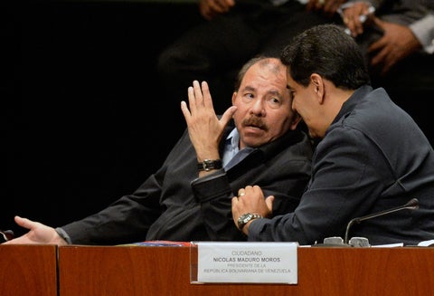 Daniel Ortega y Nicolás Maduro, el 5 de marzo de 2016 en Caracas