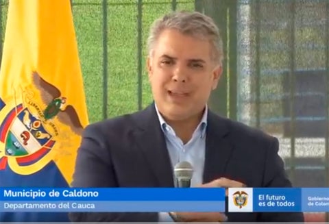 El presidente Iván Duque pronunciándose desde Caldono (Cauca)