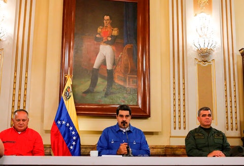 Diosdado Cabello, Nicolás Maduro y Vladimir Padrino en Caracas