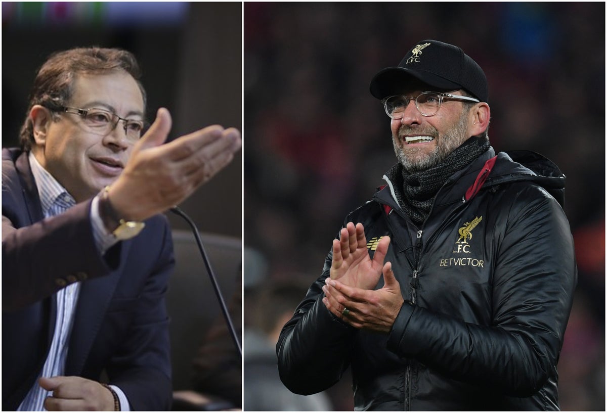 El senador Gustavo Petro y Jürgen Klopp, DT del Liverpool