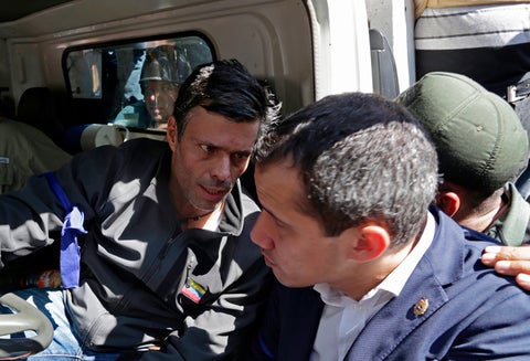 Leopoldo López y Juan Guaidó, el 30 de abril de 2019 en Caracas
