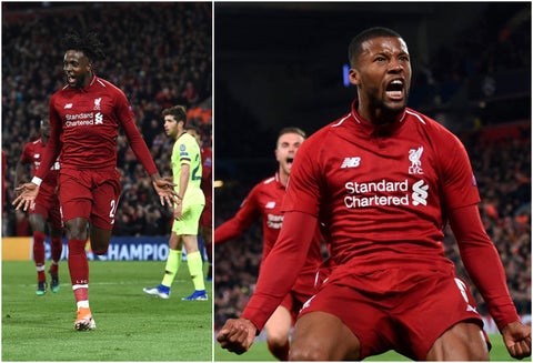 Divock Origi y Georginio Wijnaldum, jugadores del Liverpool
