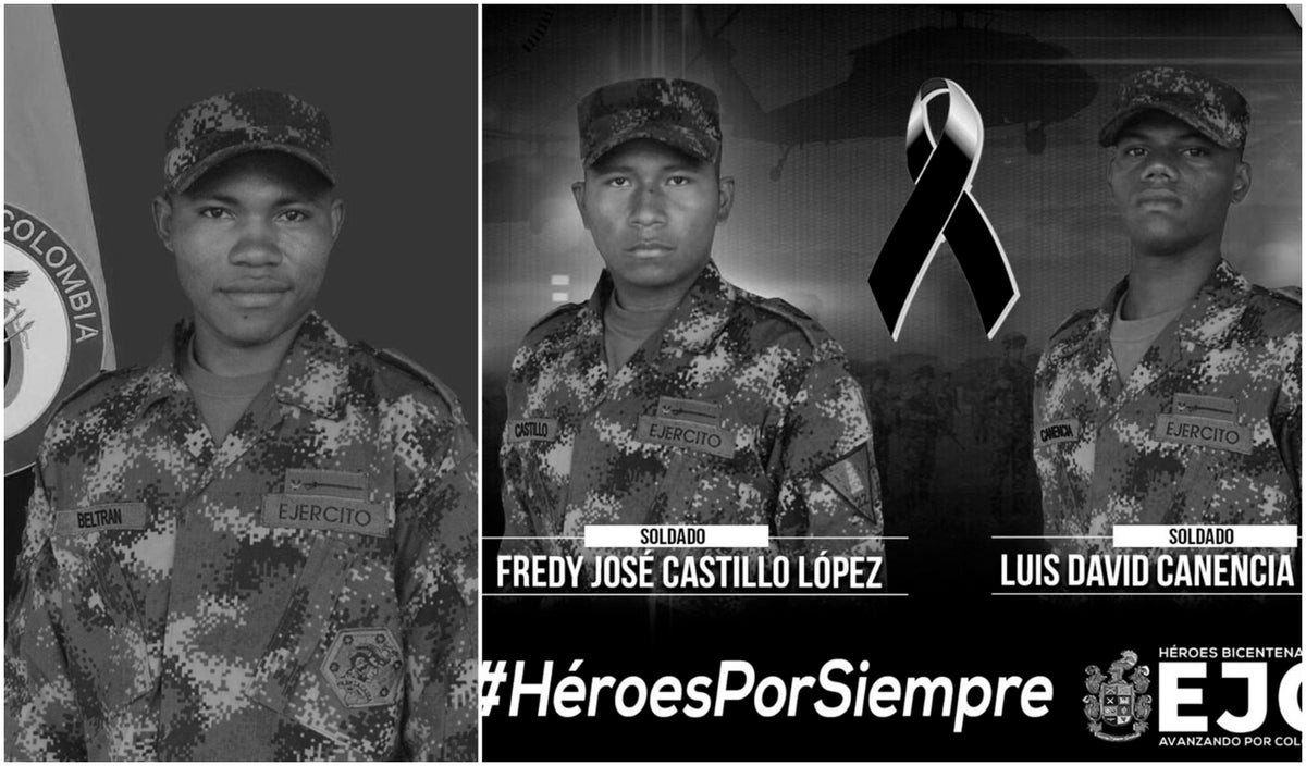 Antonio Beltrán, Fredy José Castillo López y Luis David Canencia, soldados asesinados en Arauca