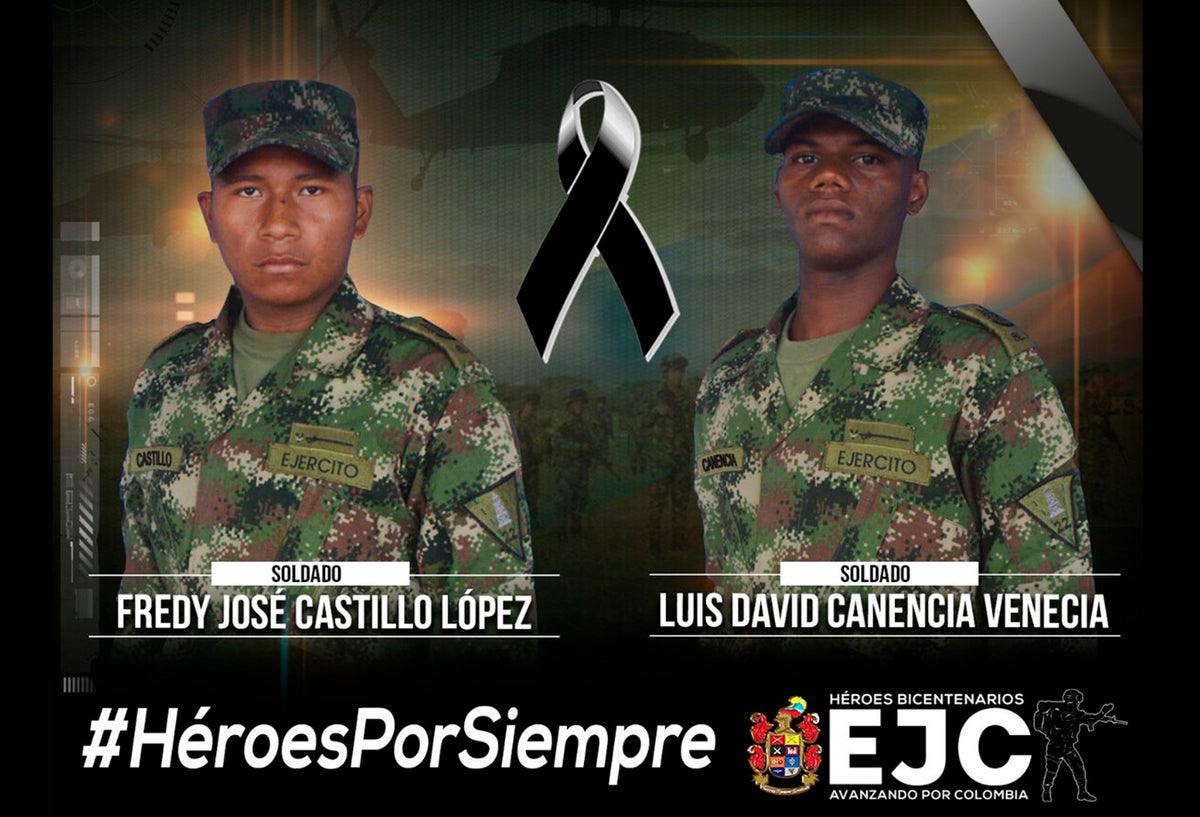 Fredy José Castillo López y Luis David Canencia, soldados asesinados en Arauca