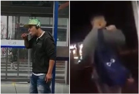 Hombres cepillándose en Transmilenio