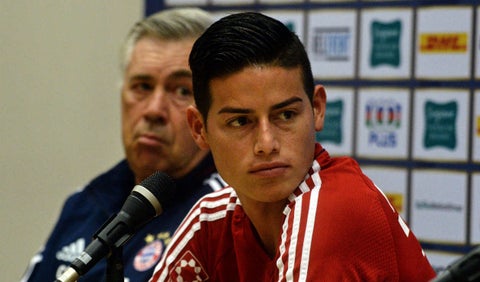 James Rodríguez y Carlo Ancelotti