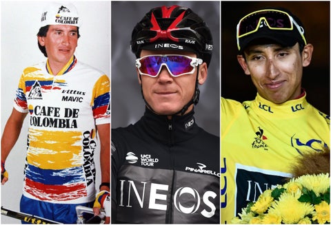 Lucho Herrera, Chris Froome y Egan Bernal, ciclistas