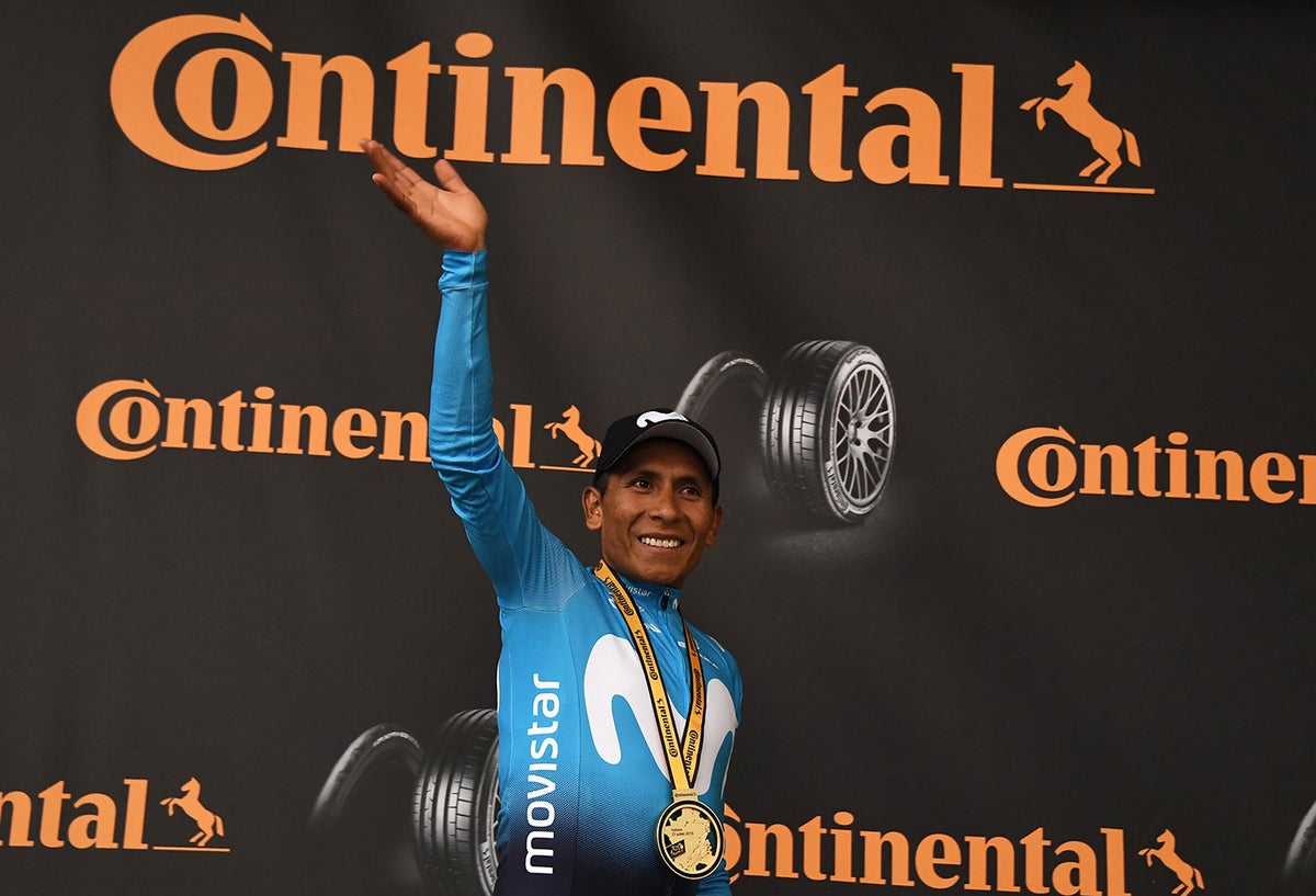 Nairo Quintana, ciclista colombiano al servicio del Movistar Team, luego de ganar la etapa 18 del Tour de Francia