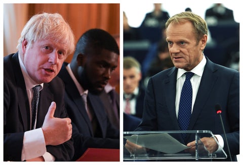 El primer ministro británico, Boris Johnson se enfrentó con el presidente del Consejo europeo, Donald Tusk.