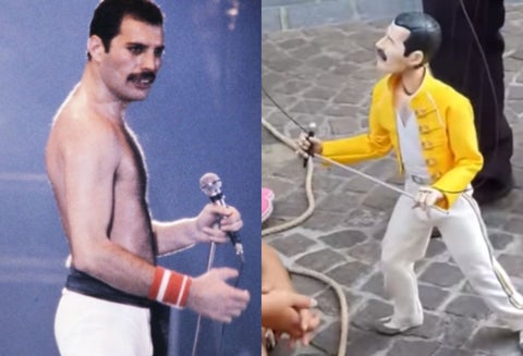 La marioneta de Freddie Mercury emocionó en la presentación callejera.