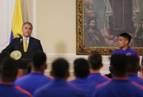 El presidente Iván Duque con la Selección Colombia, el 4 de junio de 2019 en la Casa de Nariño, en Bogotá