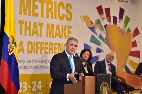 Presidente Iván Duque, en evento con la OCDE en Bogotá.