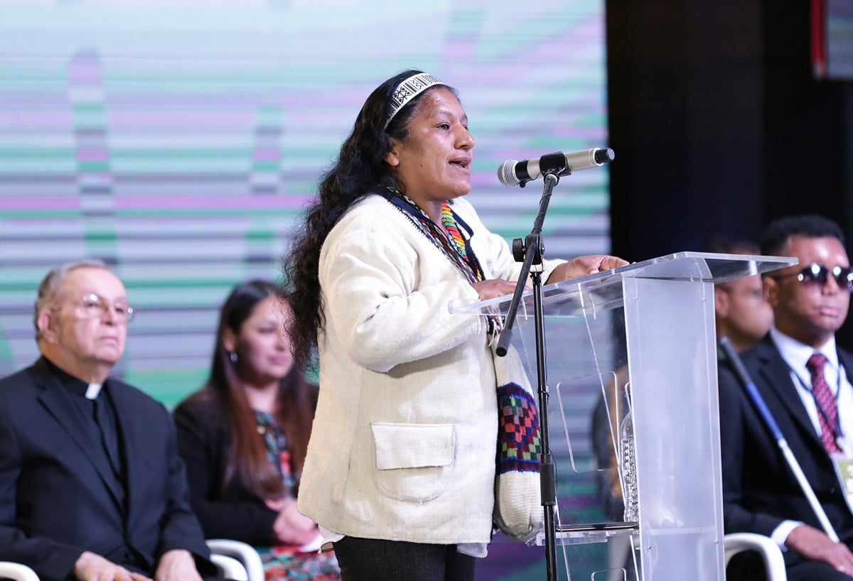 Aída Quilcué, consejera de Derechos Humanos de la Organización Nacional Indígena de Colombia (ONIC)