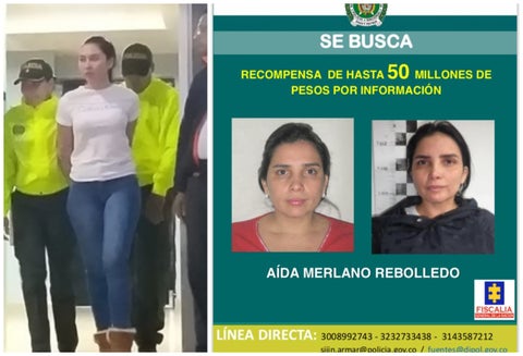 Aida Victoria Manzaneda Merlano, hija de Aida Merlano, y el cartel de búsqueda de Aida Merlano