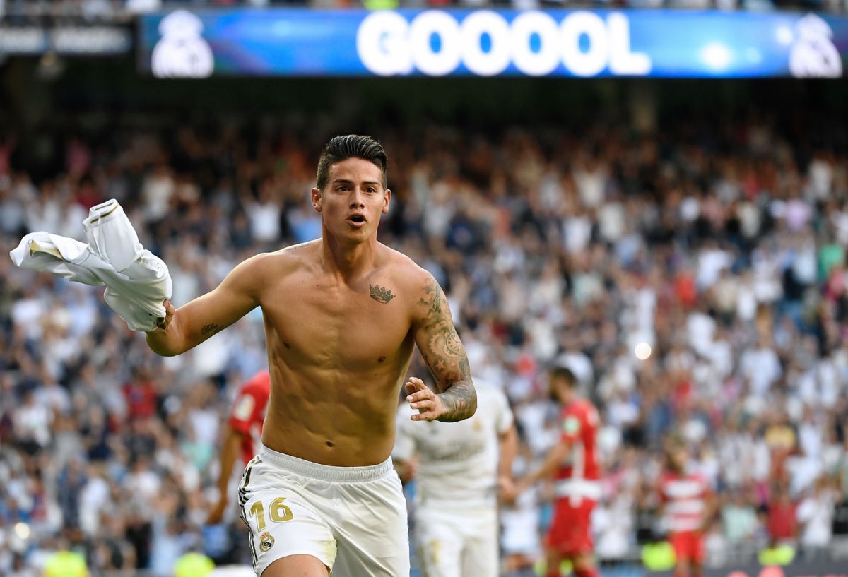 James Rodríguez celebrando gol del Real Madrid