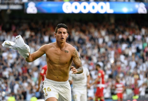 James Rodríguez celebrando gol del Real Madrid