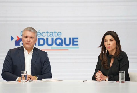 Presidente Iván Duque y la ministra de Educación, María Victoria Angulo.