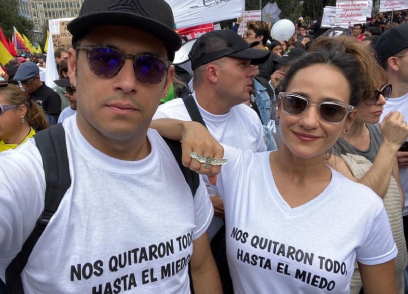 Santiago Alarcón y Chichila Navia en el paro nacional del 21 de noviembre