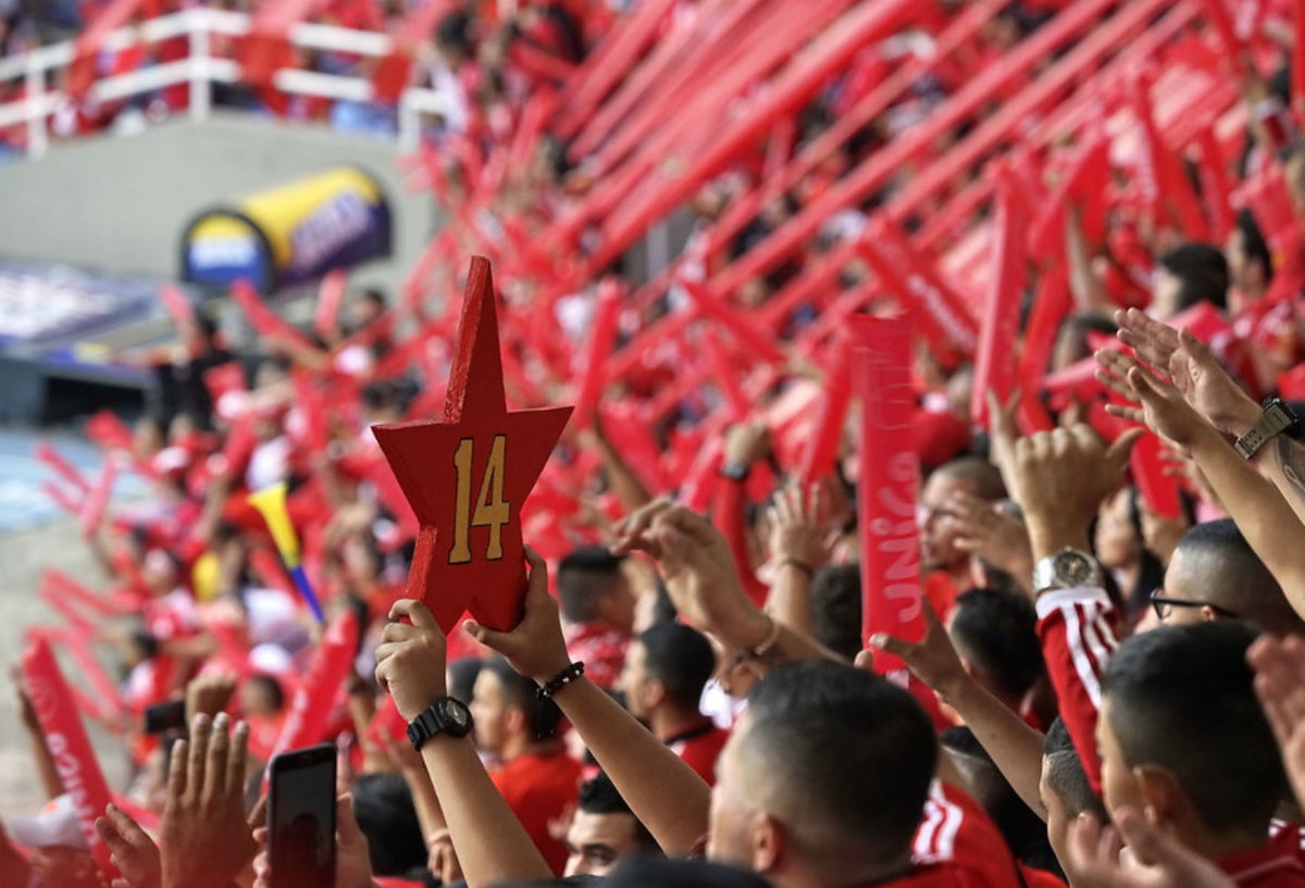 Hinchas de América de Cali celebrando la estrella número 14