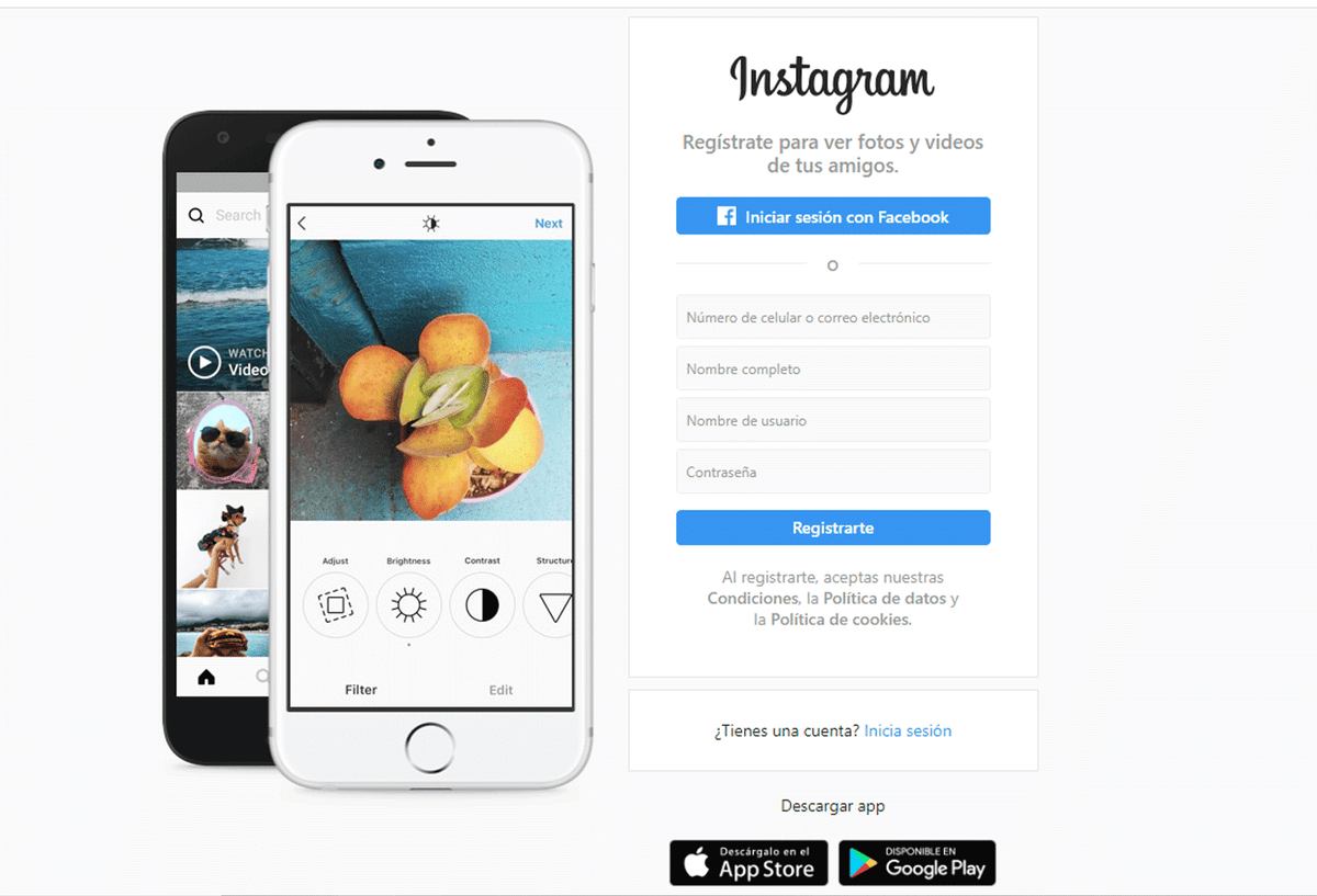 Versión web de Instagram