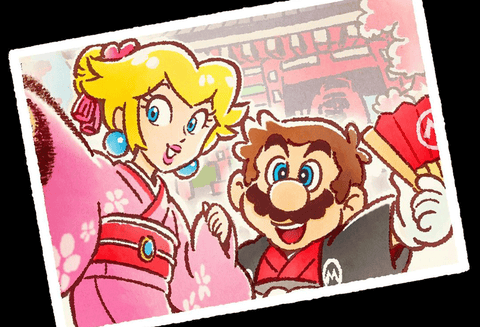 Postal de Mario Bros y la Princesa Peach
